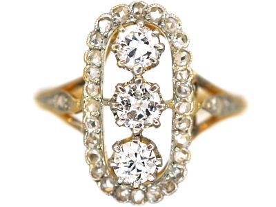 Art Deco 18ct Gold & Platinum, Oval Diamond & Rose Diamond Cluster Ring