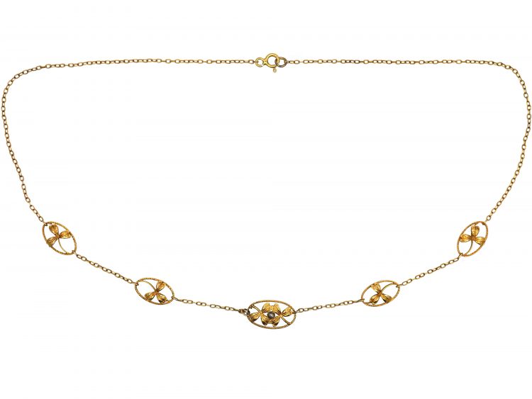 French Belle Epoque 18ct Gold Necklace with Four Leaf Clovers