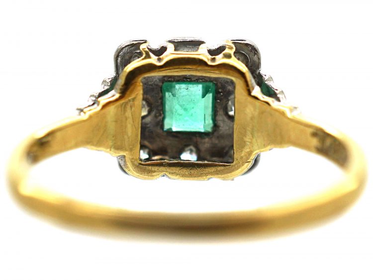 Art Deco 18ct & Platinum, Emerald & Diamond Square Shaped Ring