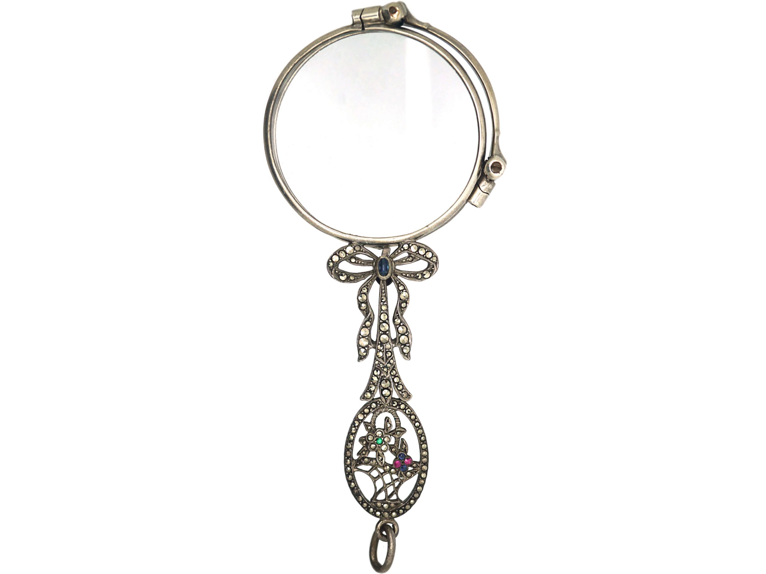 Art Deco Silver Lorgnette With a Marcasite & Gemstone Bow & Flower ...