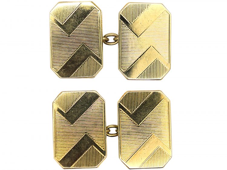Art Deco 9ct Gold Zig Zag Design Cufflinks