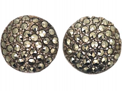 Art Deco Silver & Marcasite Round Earrings