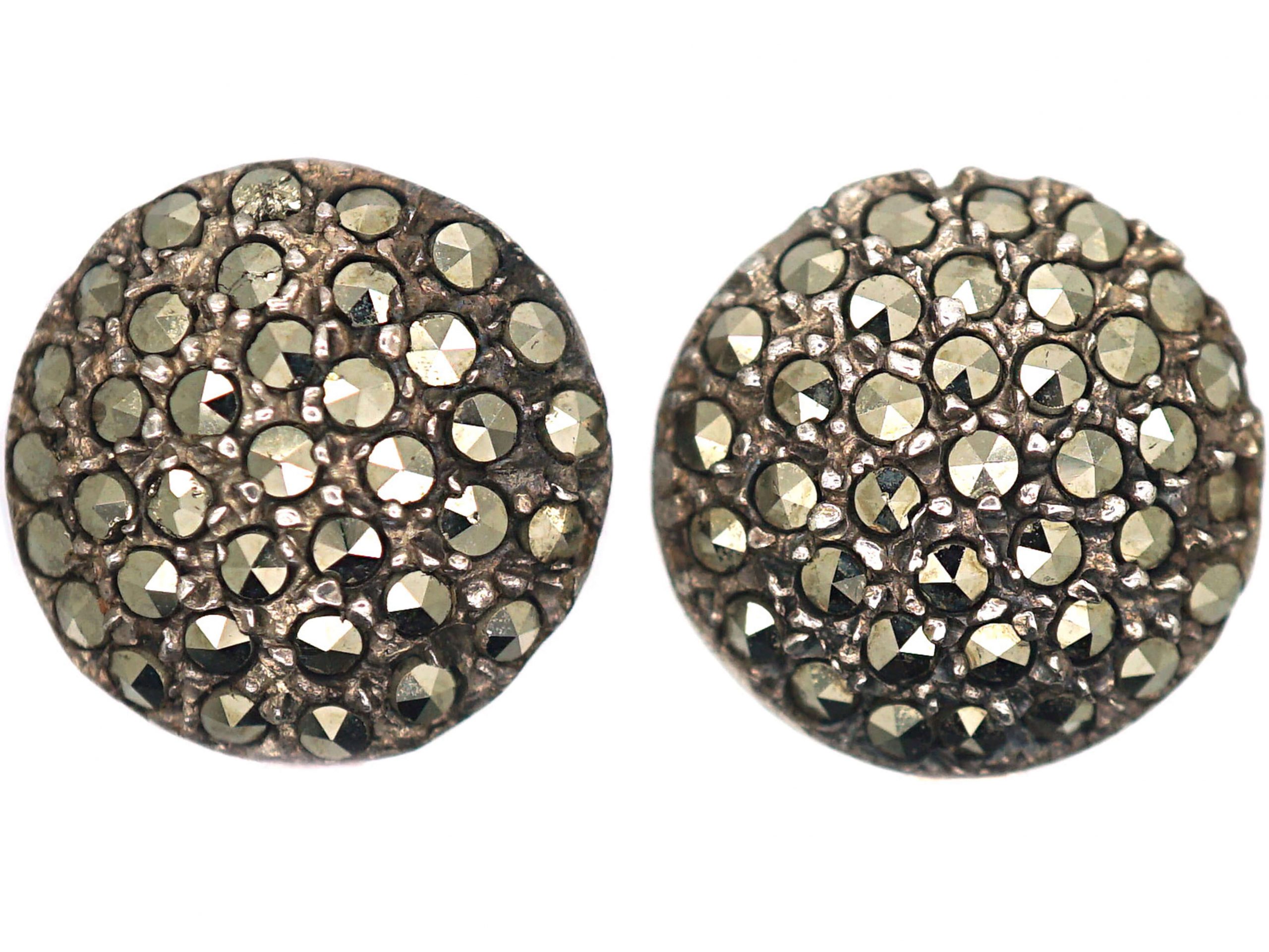 Art Deco Silver & Marcasite Round Earrings (213R) | The Antique ...
