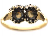 Victorian 18ct Gold Double Heart Ring set with Natural Pearls & Rose Diamonds