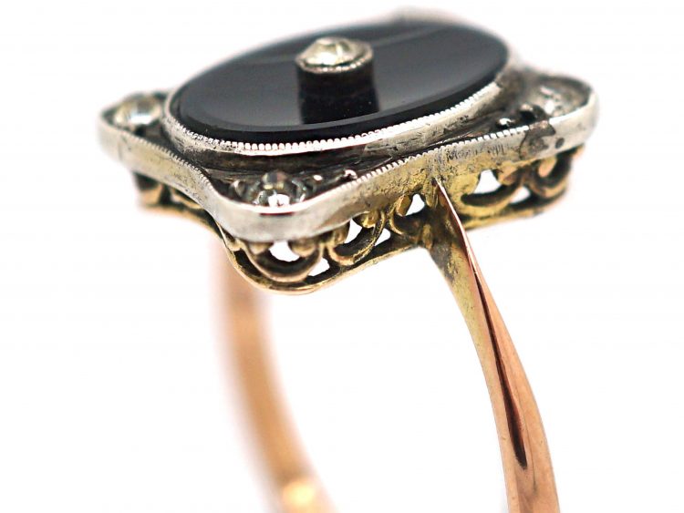 Art Deco 9ct Gold & Silver, Onyx & Paste Ring