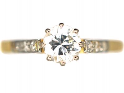 18ct Gold & Platinum, Single Stone Diamond Ring with Diamond Set Shoulders