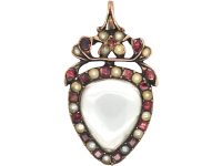 Georgian Heart Shaped Pendant set with Garnets & Natural Split Pearls with Hinged Locket on the Reverse