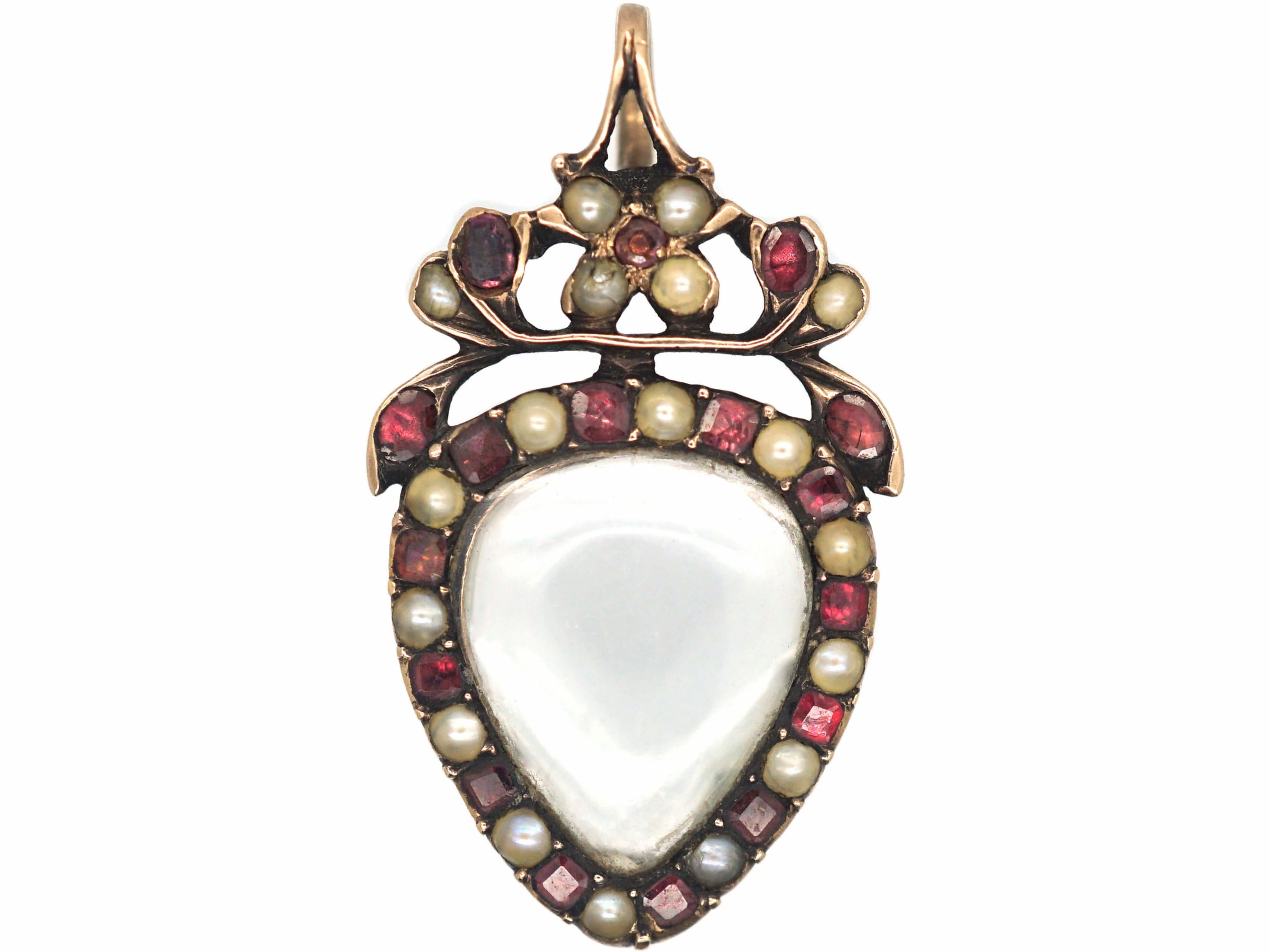 Georgian Heart Shaped Pendant set with Garnets & Natural Split Pearls with Hinged Locket on the Reverse Georgian Heart Shaped Pendant set with Garnets & Natural Split Pearls with Hinged Locket on the Reverse