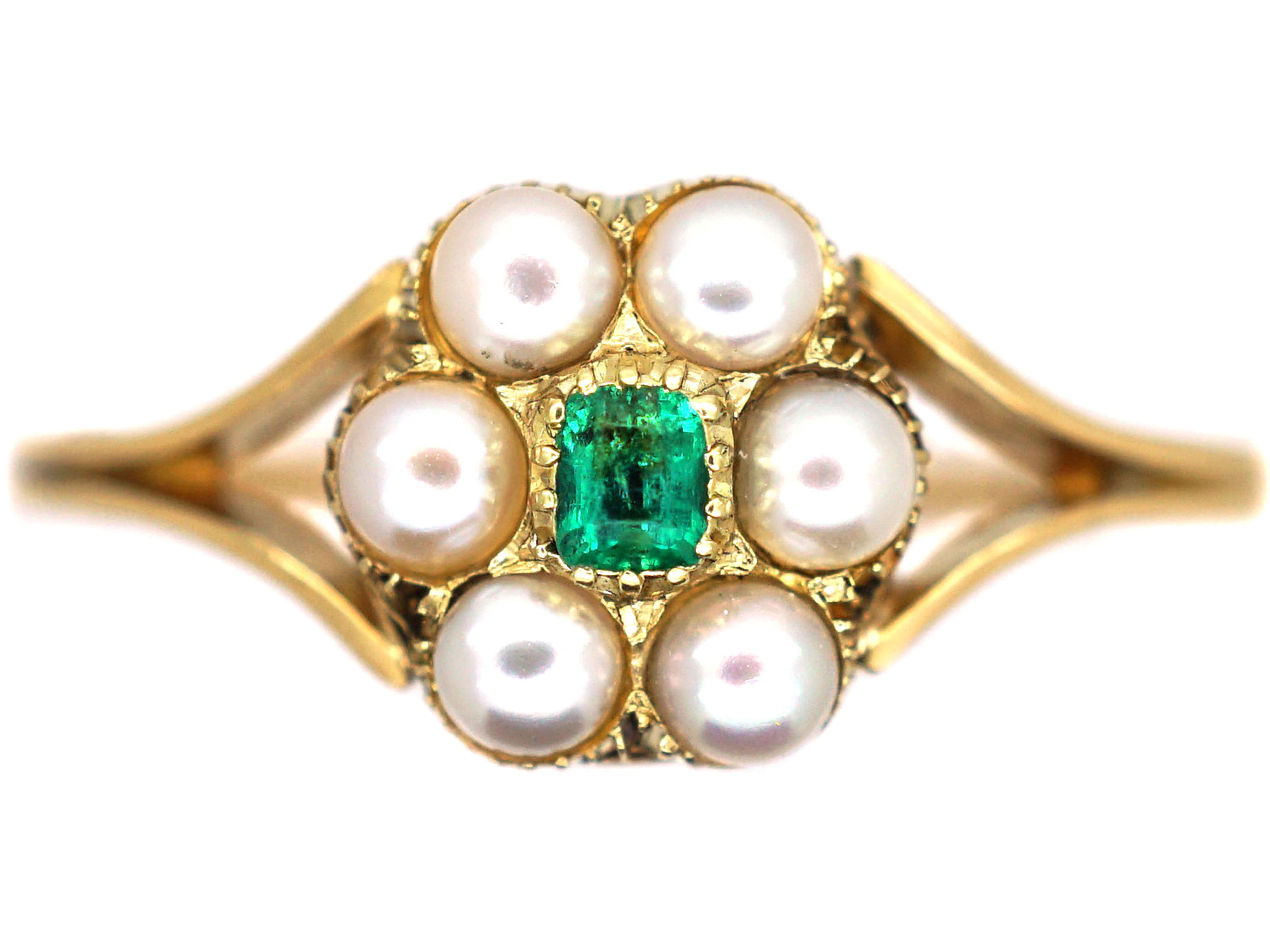 Vintage 1950's Pearl Imitation Emerald Ring