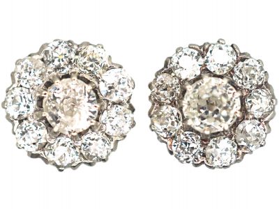 Edwardian 18ct Gold & Platinum, Diamond Daisy Cluster Earrings