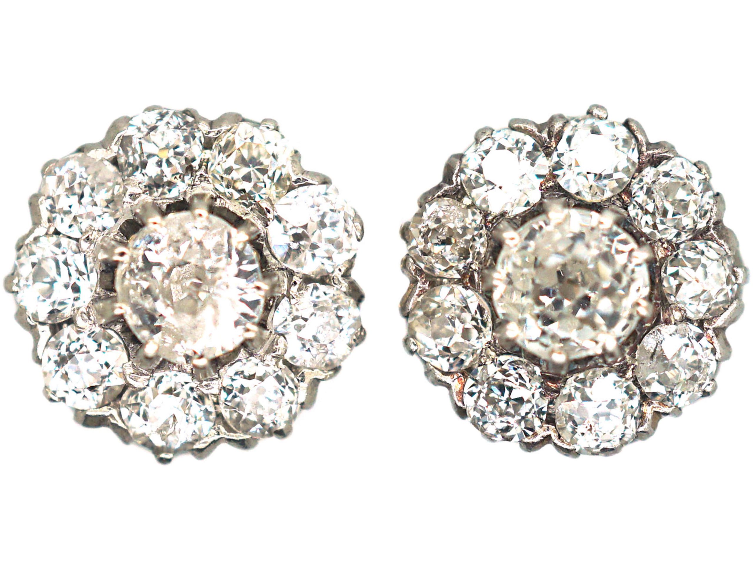 Edwardian 18ct Gold & Platinum, Diamond Daisy Cluster Earrings Edwardian 18ct Gold & Platinum, Diamond Daisy Cluster Earrings