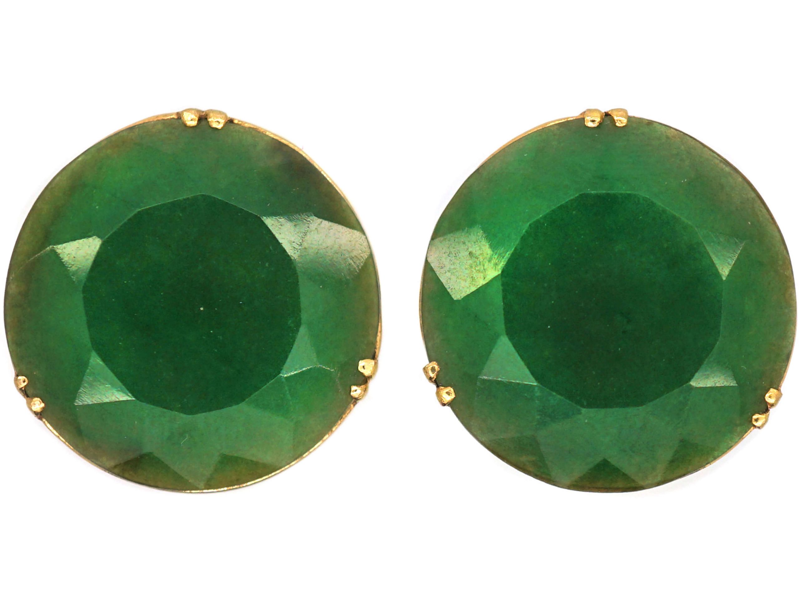 Art Deco 18ct Gold & Nephrite Large Round Earrings Art Deco 18ct Gold & Nephrite Large Round Earrings