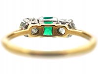 Art Deco 18ct & Platinum, Emerald & Diamond Three Stone Ring