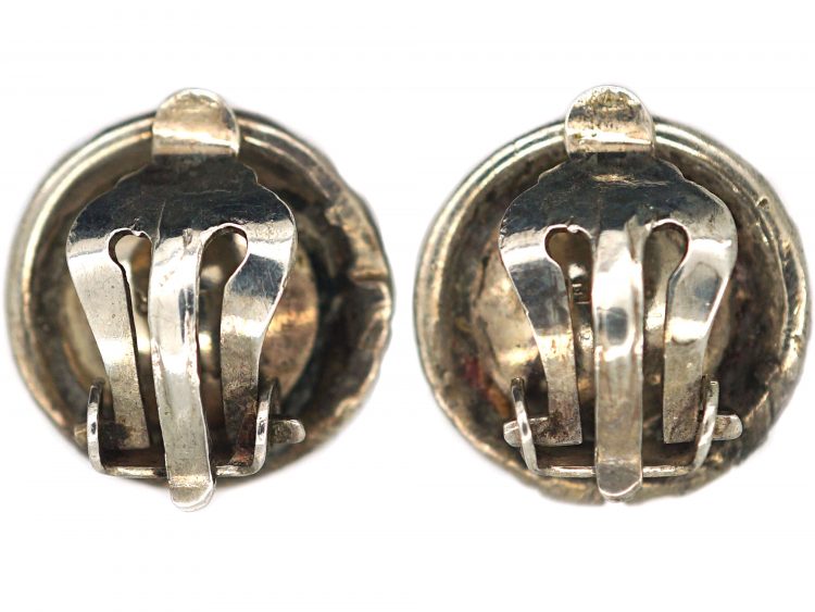Art Deco Silver & Marcasite Round Earrings