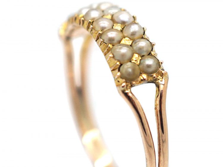 Regency 9ct Gold & Natural Split Pearl Two Row Ring