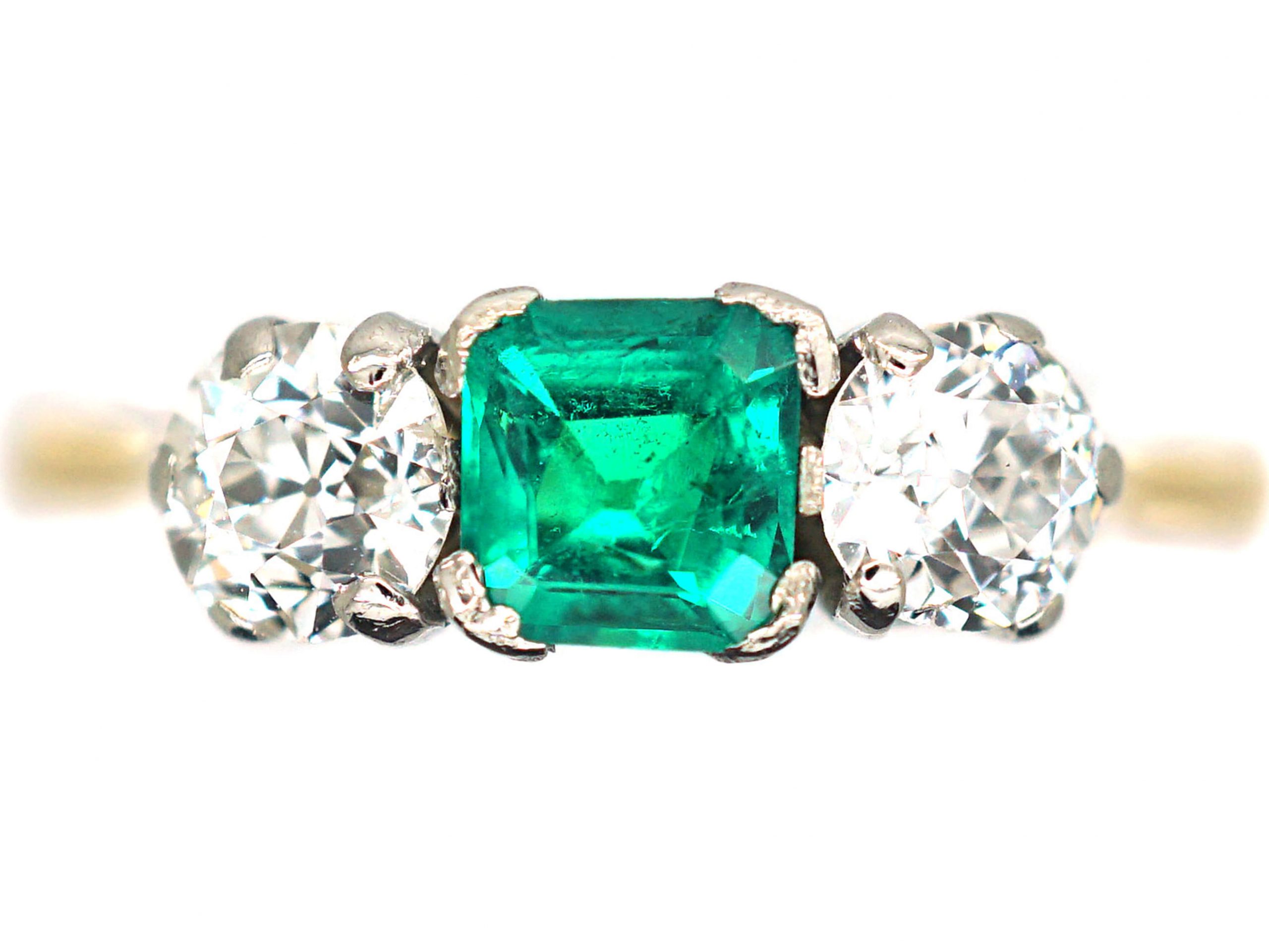 Art Deco 18ct & Platinum, Emerald & Diamond Three Stone Ring Art Deco 18ct & Platinum, Emerald & Diamond Three Stone Ring