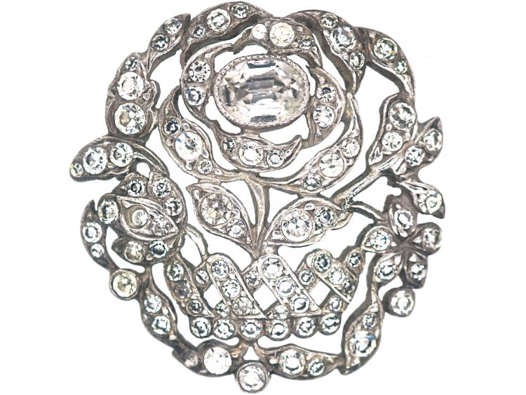 Edwardian Silver & Paste Rose Brooch