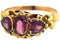 Victorian 15ct Gold Ring set with Two Heart Shaped Almandine Garnets
