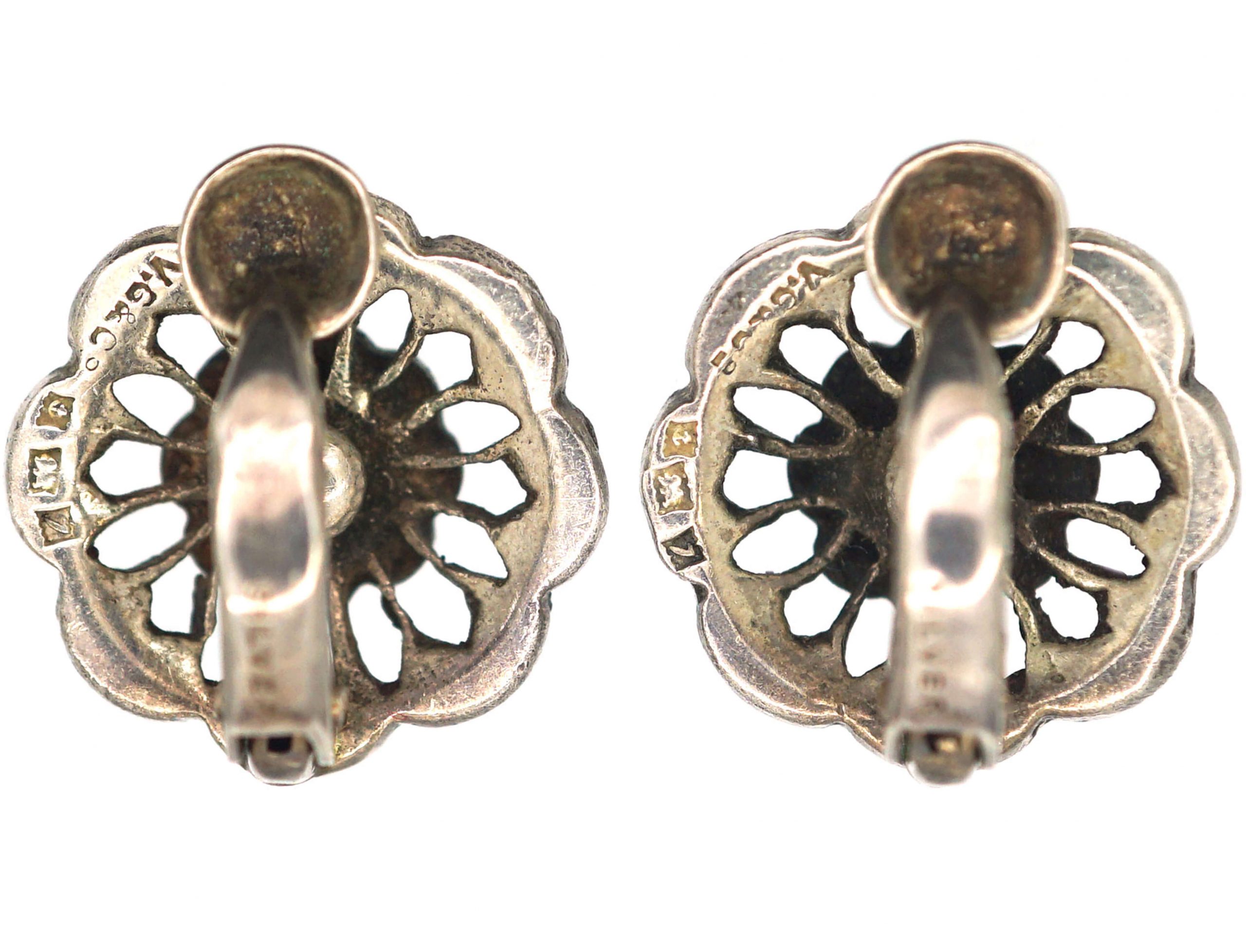Silver & Marcasite Clip On Earrings (214R) The Antique Jewellery Company