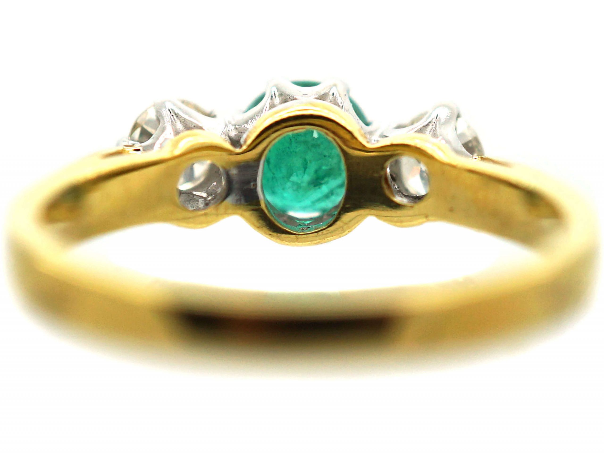 18ct Gold Three Stone Emerald & Diamond Ring (407/O) | The Antique ...