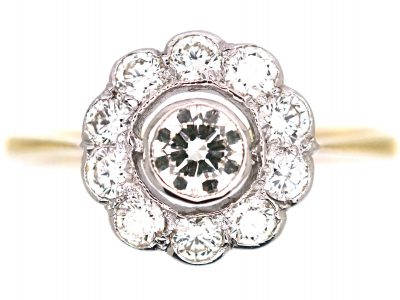 Edwardian 18ct Gold & Platinum, Diamond Daisy Cluster Ring