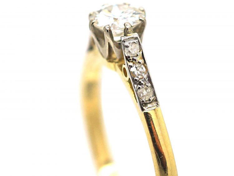 18ct Gold & Platinum, Single Stone Diamond Ring with Diamond Set Shoulders