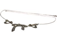 Art Deco Silver & Marcasite Bow Necklace