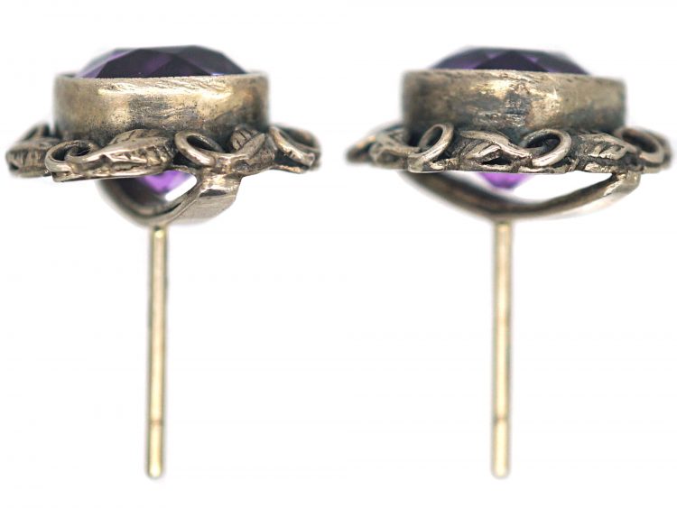 Arts & Crafts Silver & Amethyst Earrings Attributed to Bernard Instone
