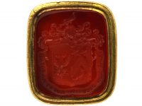 Large 18ct Gold Georgian Seal with Carnelian Intaglio of a Coat of Arms for the Kerwan Family