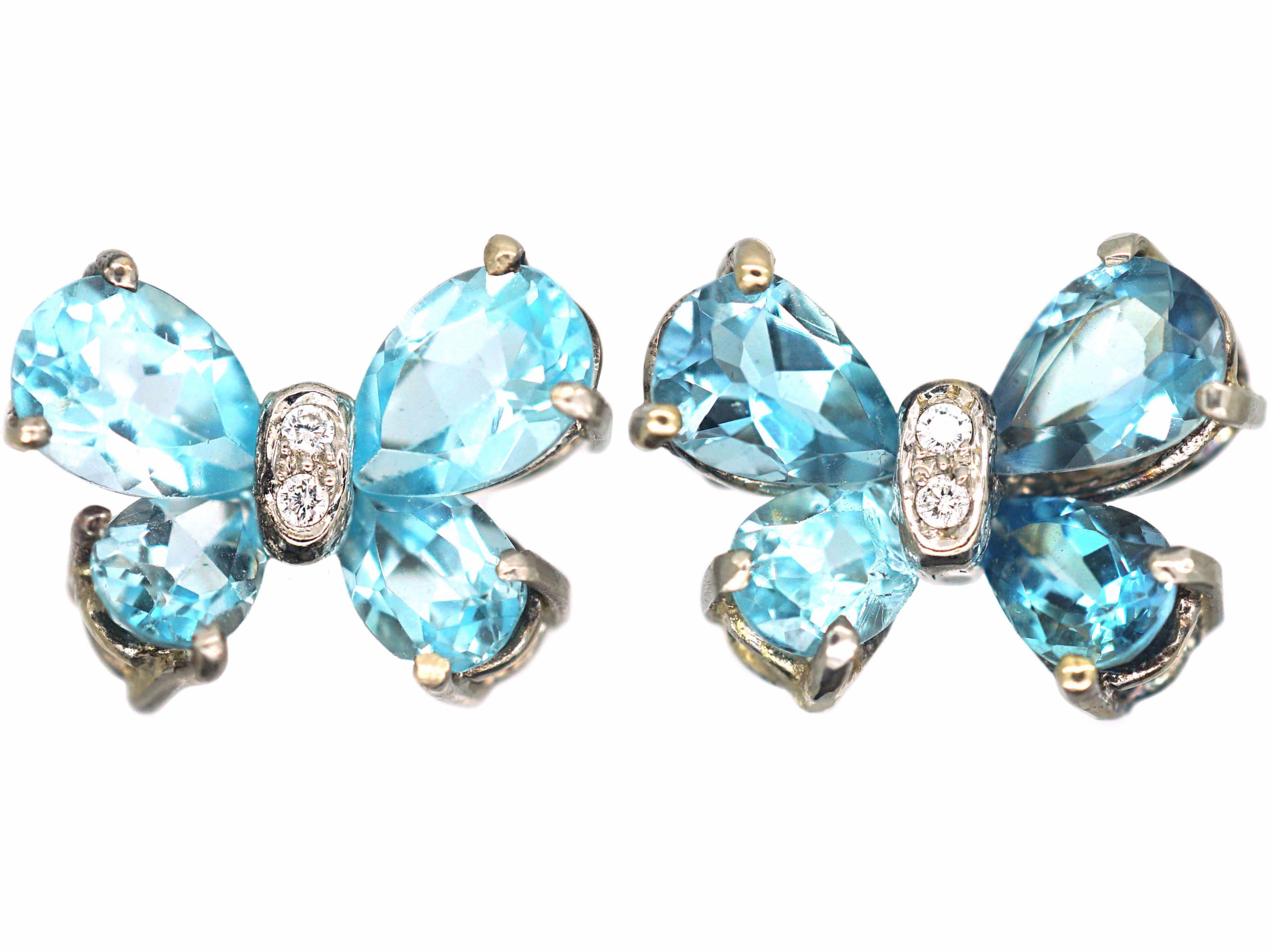 18ct White Gold, Aquamarine & Diamond Butterfly Earrings (194R) | The ...