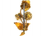 Regency 15ct Gold Flower Spray Brooch set with Turquoise, White Coral, Natural Split Pearl, Amethyst & an Emerald