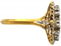 Art Deco 18ct Gold & Platinum, Oval Diamond & Rose Diamond Cluster Ring
