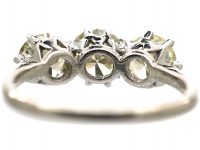 Art Deco 18ct White Gold & Platinum, Large Three Stone Diamond Ring