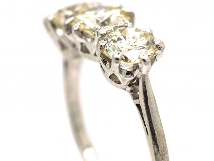 Art Deco 18ct White Gold & Platinum, Large Three Stone Diamond Ring