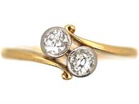 Edwardian 18ct Gold Two Stone Diamond Crossover Ring