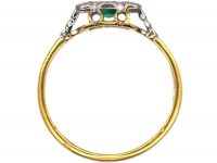 Art Deco 18ct & Platinum, Emerald & Diamond Square Shaped Ring