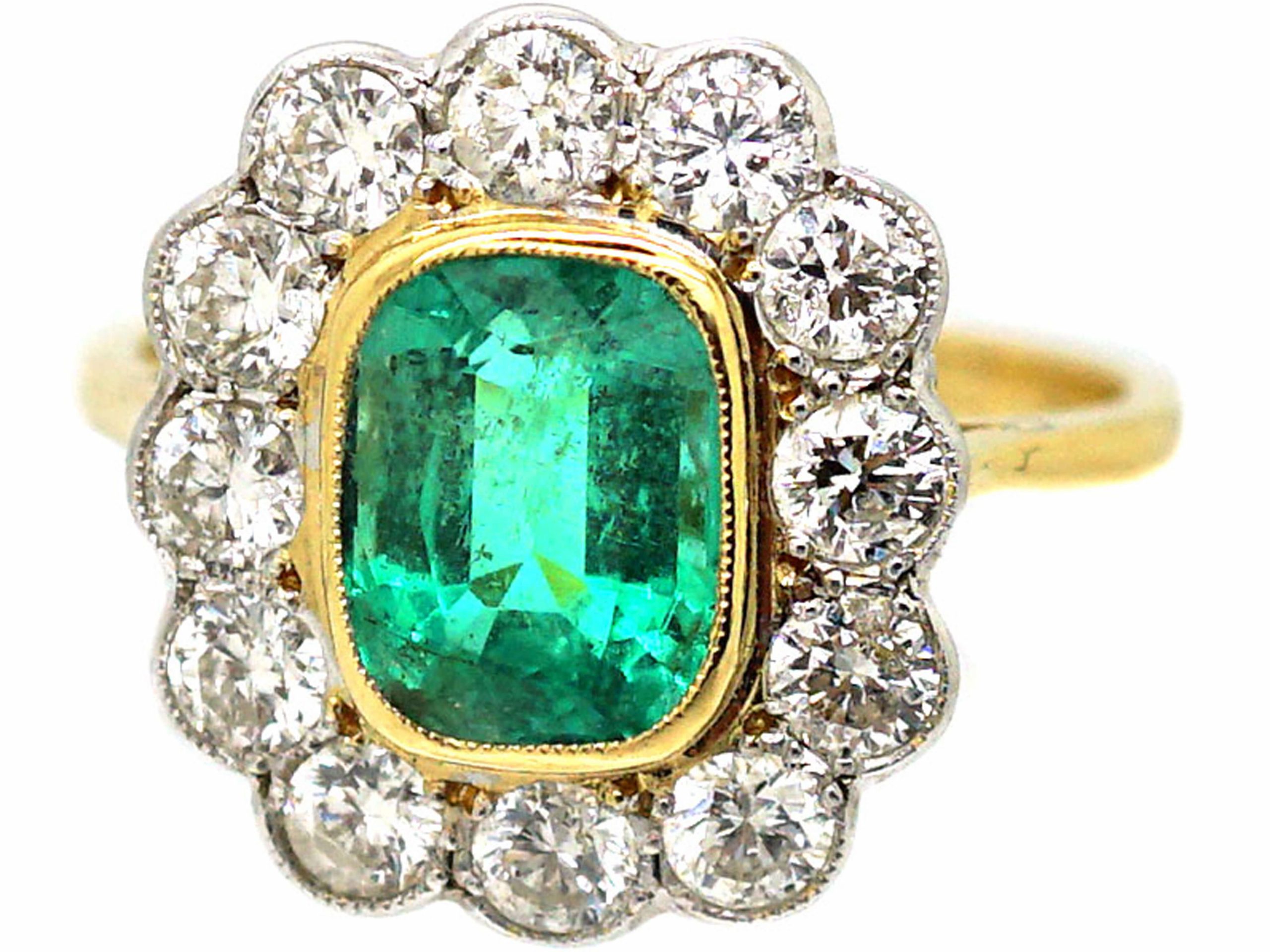 18ct Gold & Platinum, Emerald & Diamond Cluster Ring (120R) | The ...