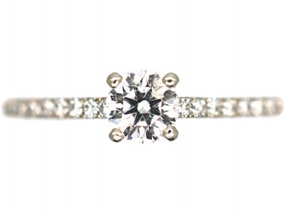 Platinum & Diamond Solitaire Ring with Diamond Set Shoulders by De Beers