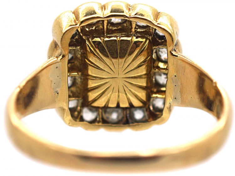 Victorian 15ct Gold, Emerald & Diamond Rectangular Cluster Ring