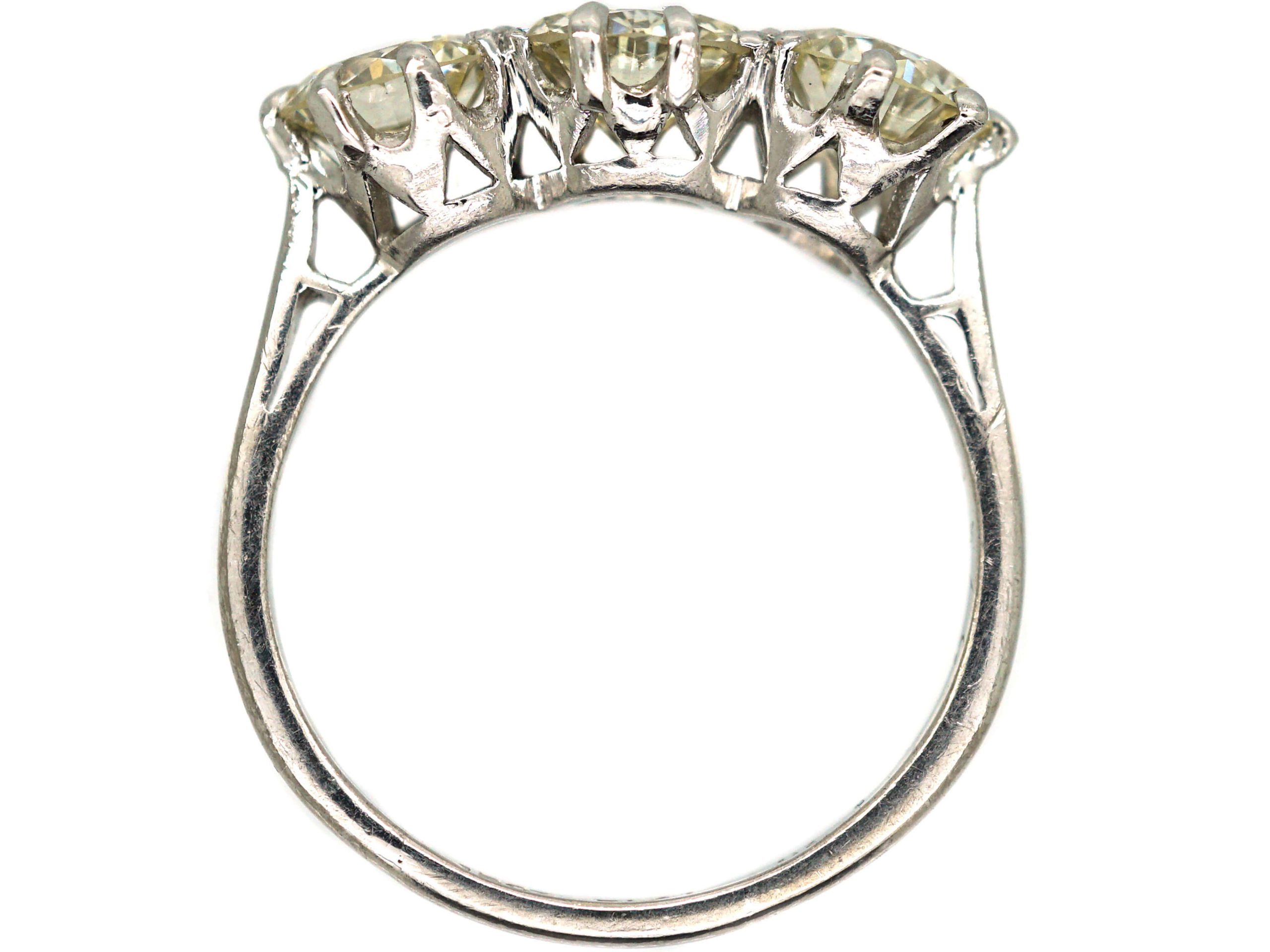Art Deco 18ct White Gold & Platinum, Large Three Stone Diamond Ring ...