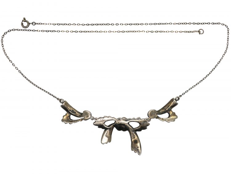 Art Deco Silver & Marcasite Bow Necklace