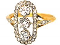 Art Deco 18ct Gold & Platinum, Oval Diamond & Rose Diamond Cluster Ring