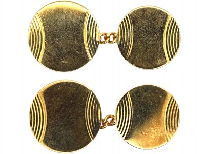 Art Deco 9ct Gold Round Cufflinks with Half Moon Design