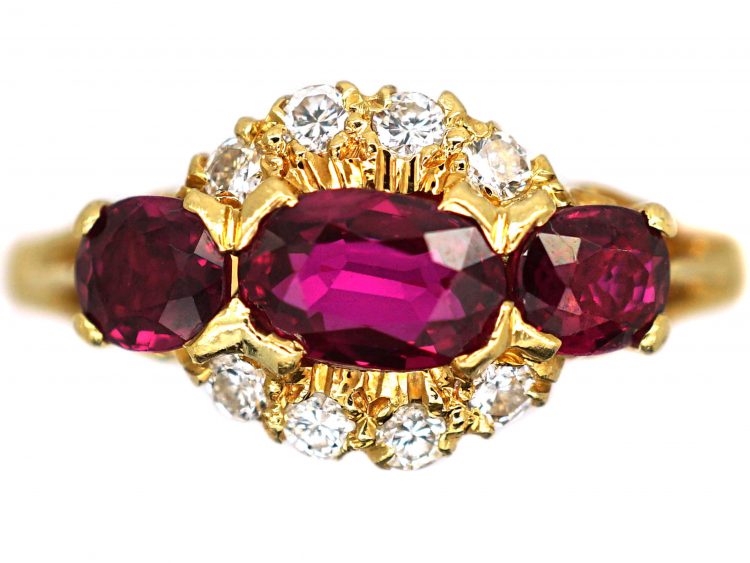 18ct Gold Three Stone Ruby & Diamond Ring by Mappin & Webb