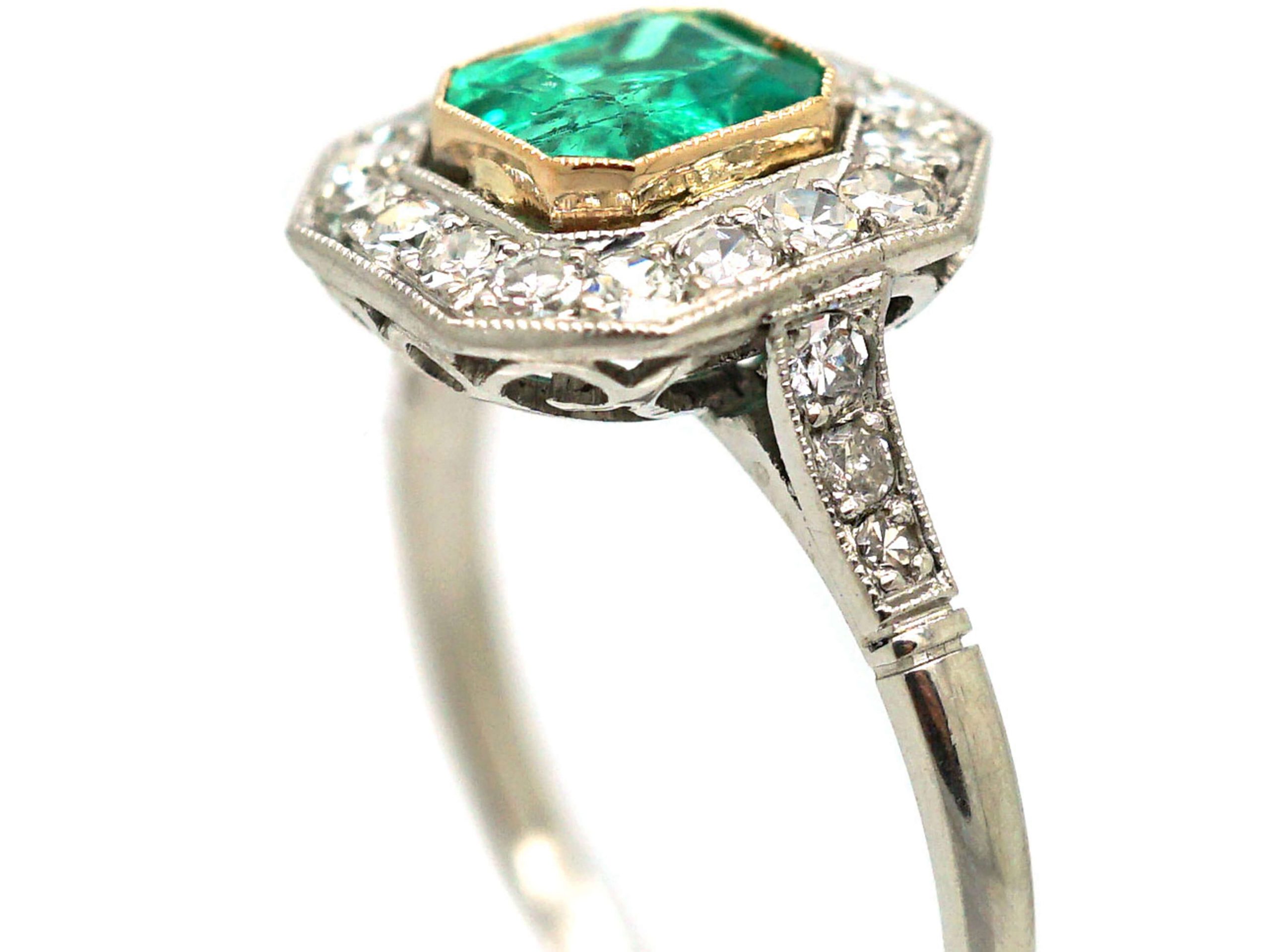 Art Deco Platinum, Emerald & Diamond Octagonal Cluster Ring (167R ...