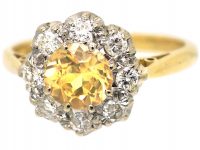 18ct Gold & Platinum, Yellow Sapphire & Diamond Cluster Ring