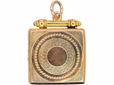 Edwardian 9ct Gold Back & Front Square Locket with Engine Turned Detail