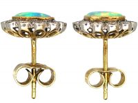 Edwardian 18ct Gold & Platinum, Opal & Diamond Oval Cluster Earrings