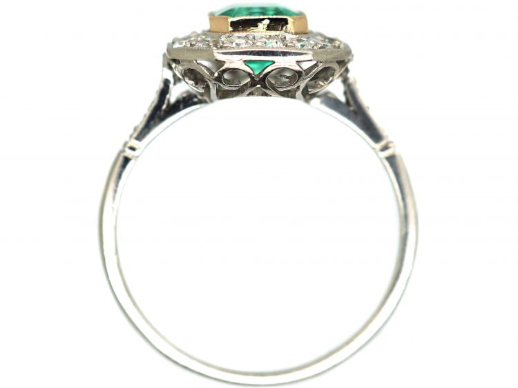 Art Deco Platinum, Emerald & Diamond Octagonal Cluster Ring