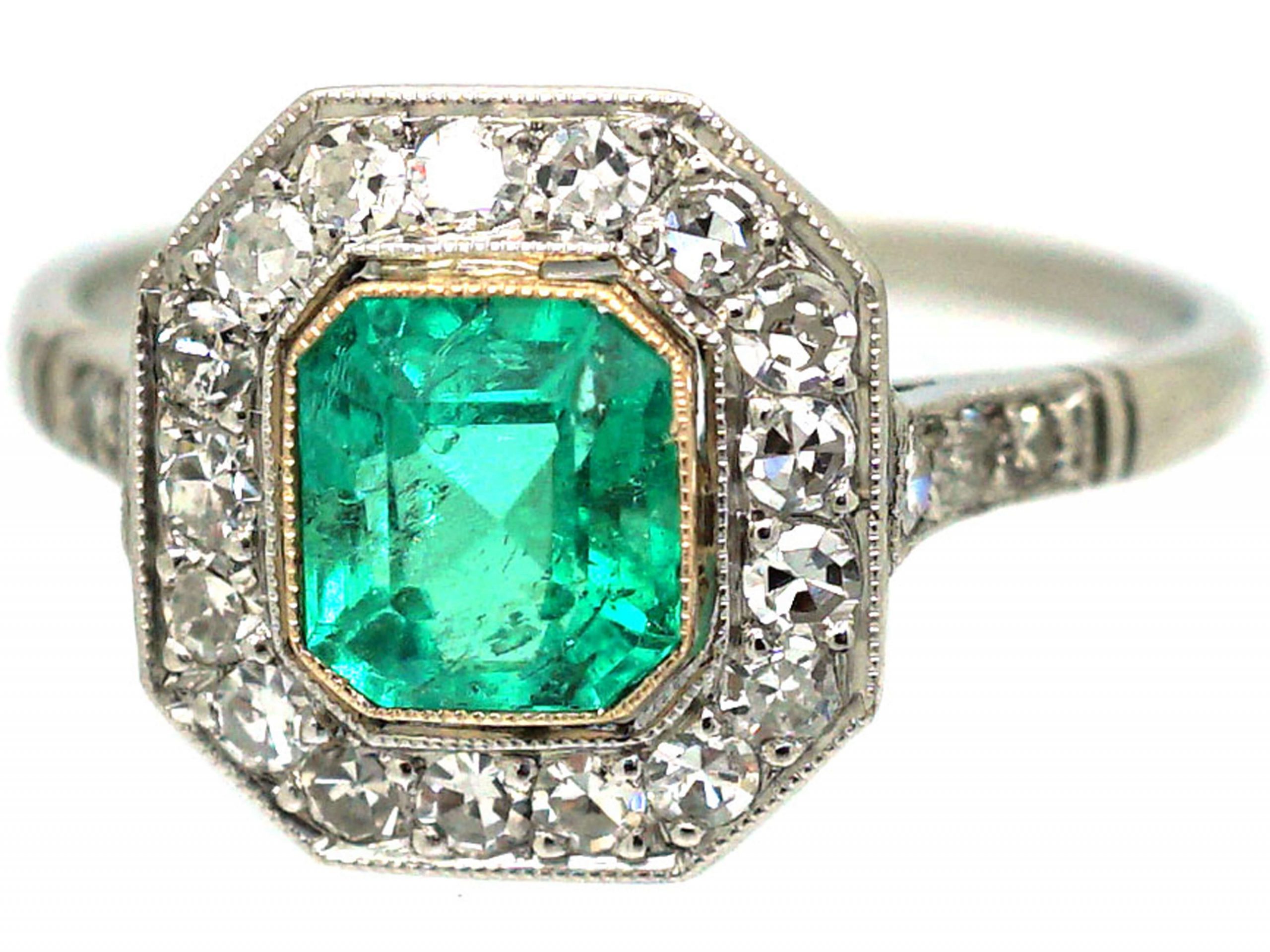 Art Deco Platinum, Emerald & Diamond Octagonal Cluster Ring (167R ...